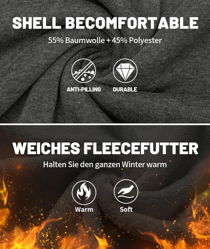JACKETOWN Herren Sweatshirt Gefüttert Hoodie Reissverschluss Sweatjacke Warm Fleece Winterjacke Tedd