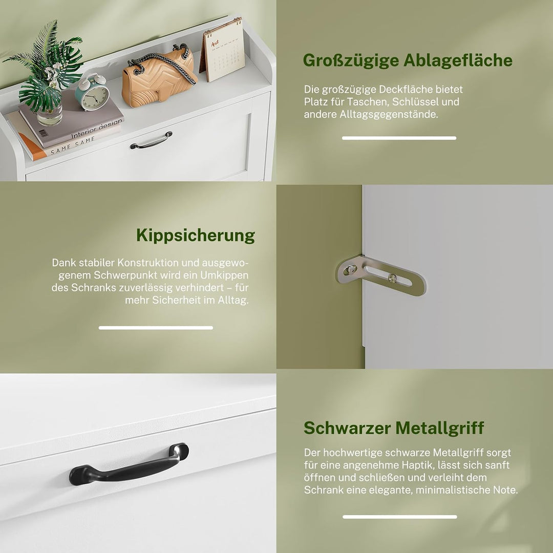 TEENFON Schuhschrank Schmal-80 cm breiter Schuhkipper mit 3 Klappen,verstellbare Böden,platzsparende