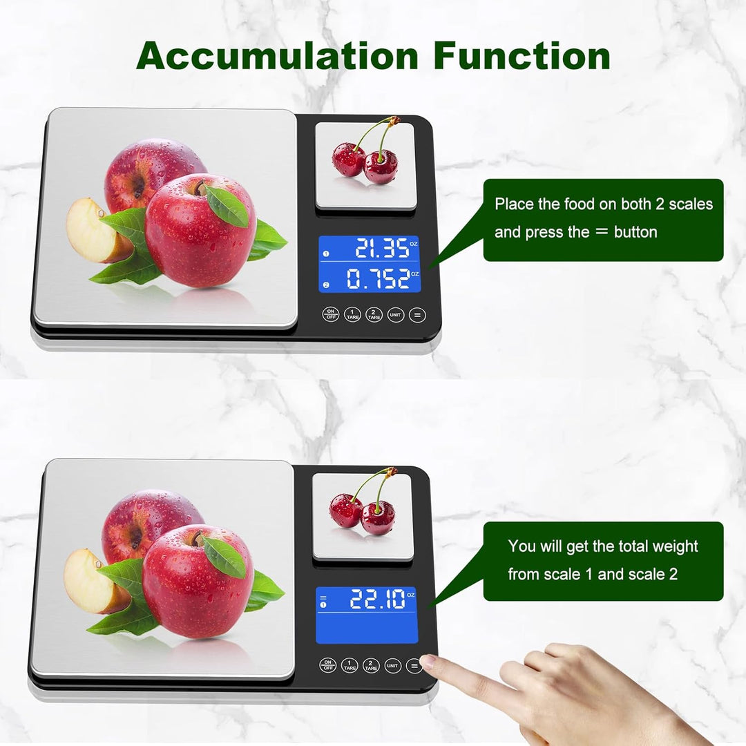 BRICH küchenwaage digital mit Dualer Plattform – 500g/0,01g & 15kg/1g Präzision, Summierfunktion, 7