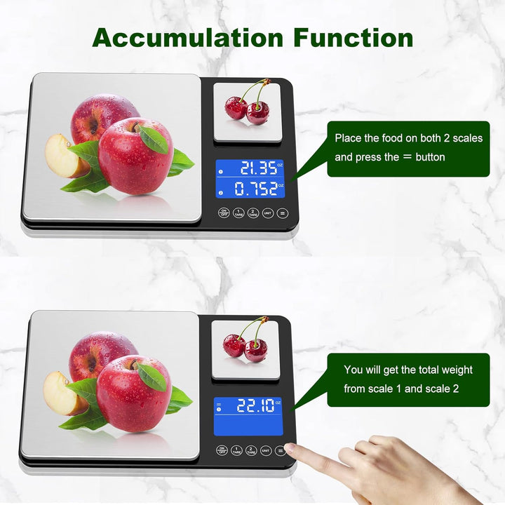 BRICH küchenwaage digital mit Dualer Plattform – 500g/0,01g & 15kg/1g Präzision, Summierfunktion, 7