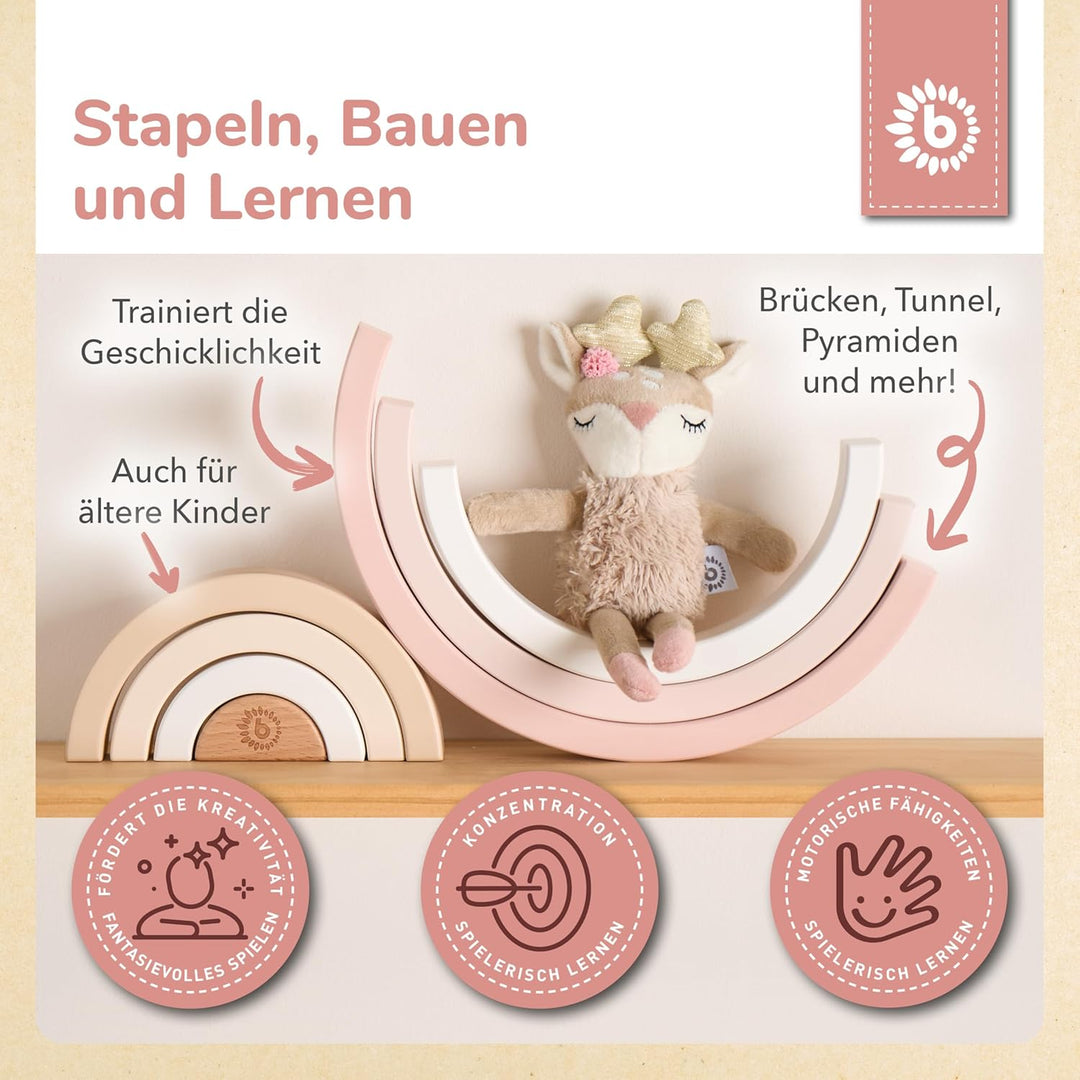 Bieco Ella Holz Regenbogen | Stapelturm für Kinder | Regenbogen Montessori Holzspiel Dekoration Turm