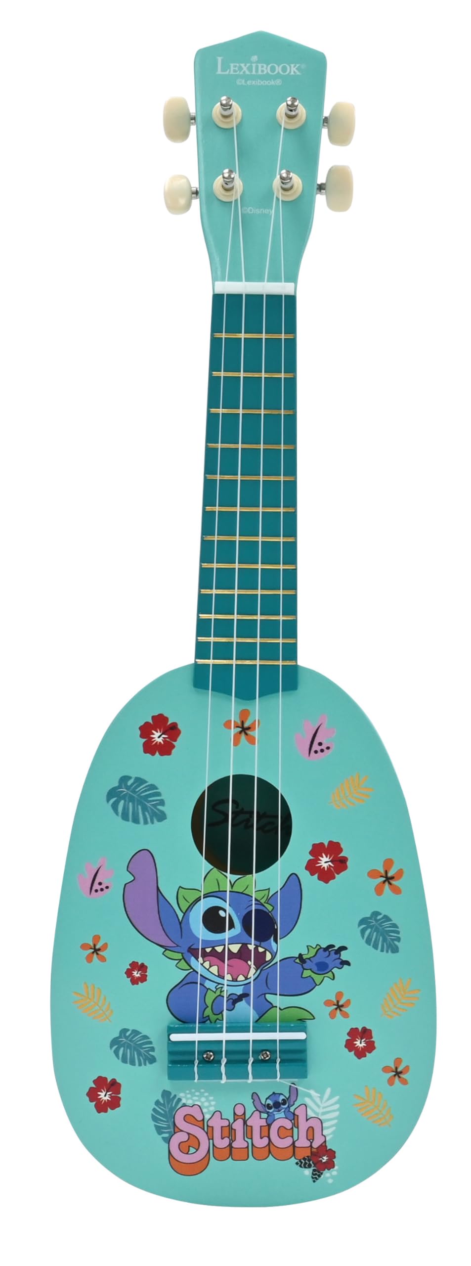 Lexibook, Disney Stitch, Meine erste Holz-Ukulele, 4 Nylonsaiten, 53 cm, inklusive Anleitung, Blau,