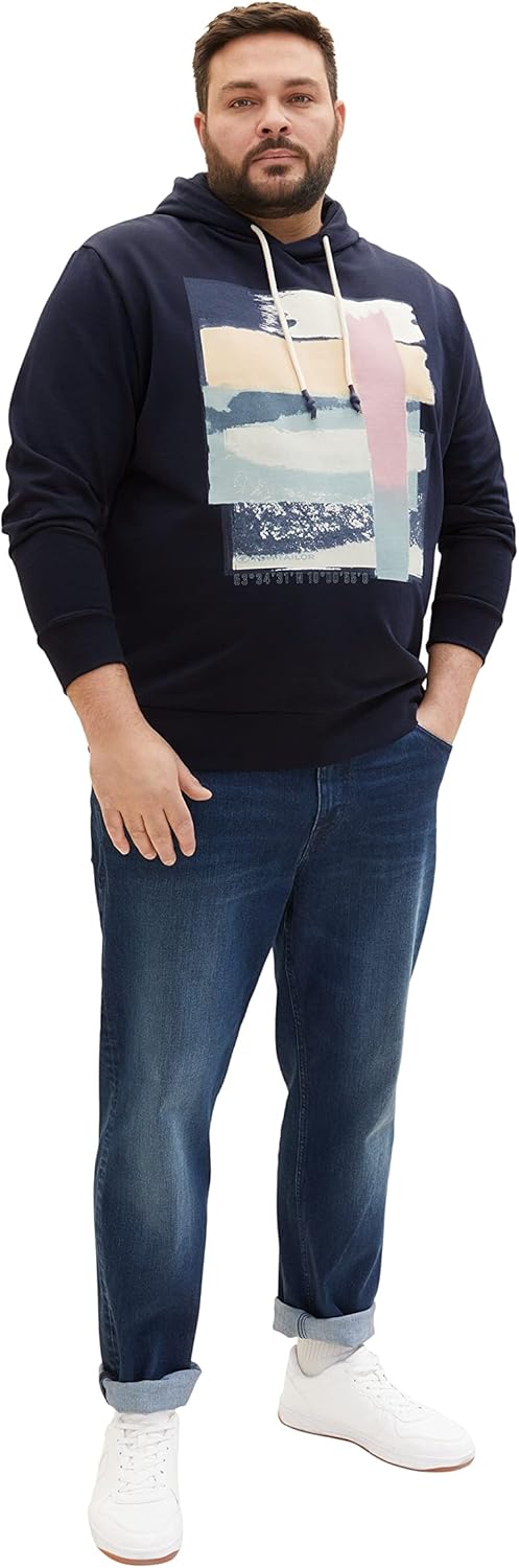 TOM TAILOR Herren Plussize Hoodie Sweatshirt mit Print, 10668 - Sky Captain Blue