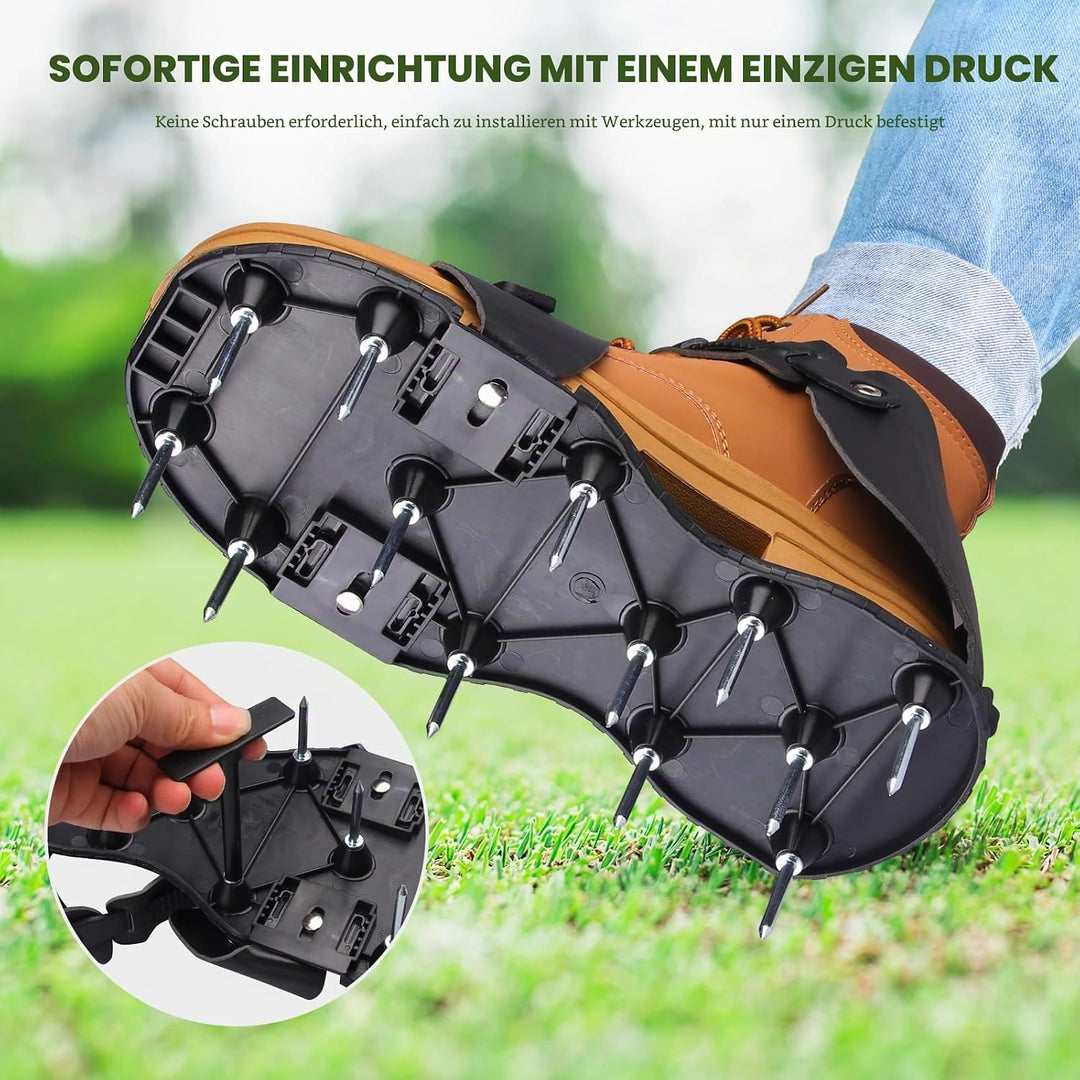 Nagelschuhe mit 26 Stahlspitzen &amp; Klettverschluss – Rasenlüfter Schuhe vormontiert – Leichte Aerifiz