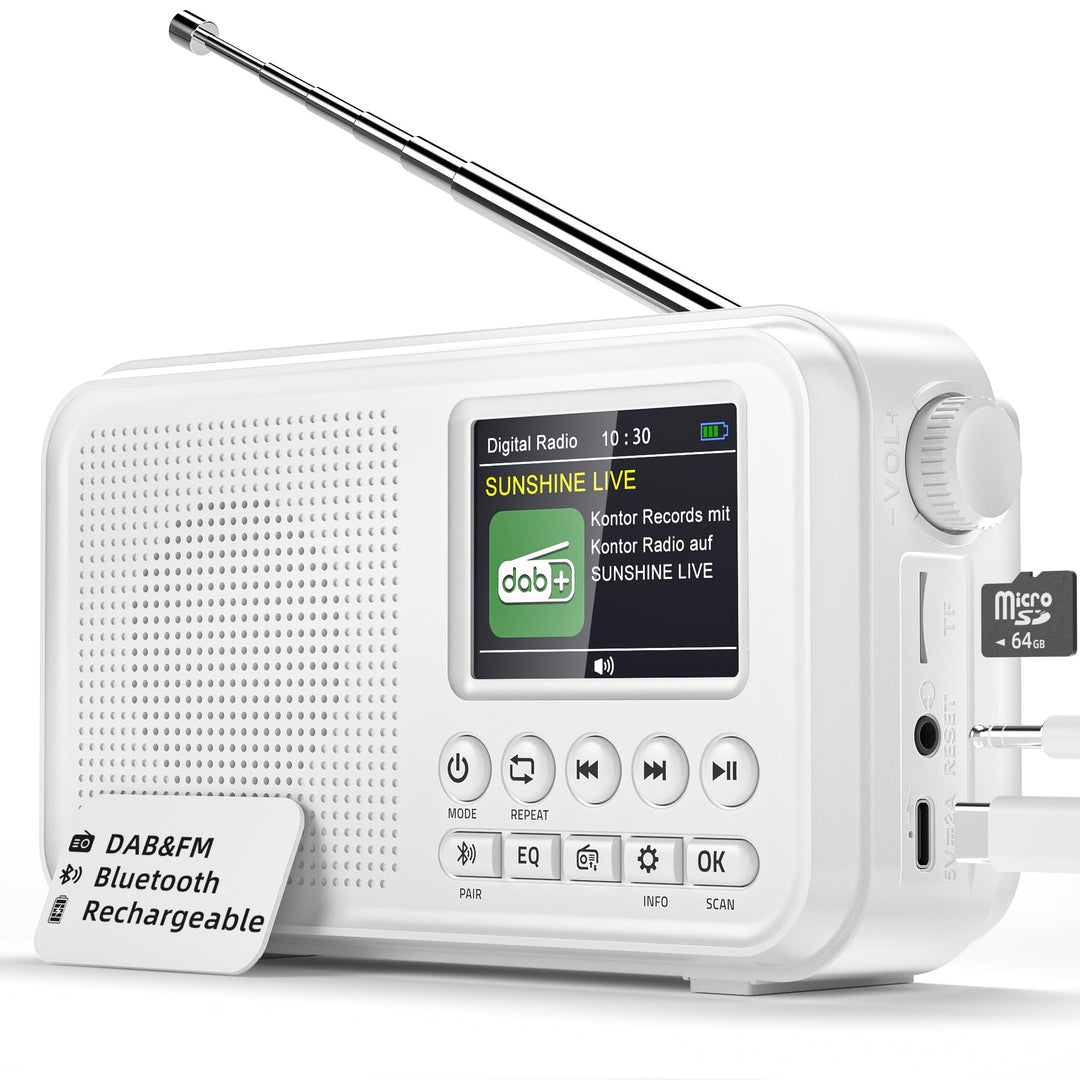 Tragbares DAB Radio, UKW-Digitalradio mit 2,4" Farbdisplay & Bluetooth & EQ Modi, Küchenradio mit Ka