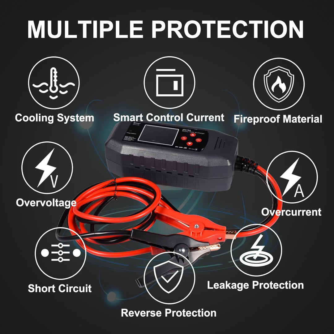 Smart Auto Batterie Ladegerät 12V 8A und Auto Batterie Tester,Multi-Languga Schnittstelle,Multi-Funk