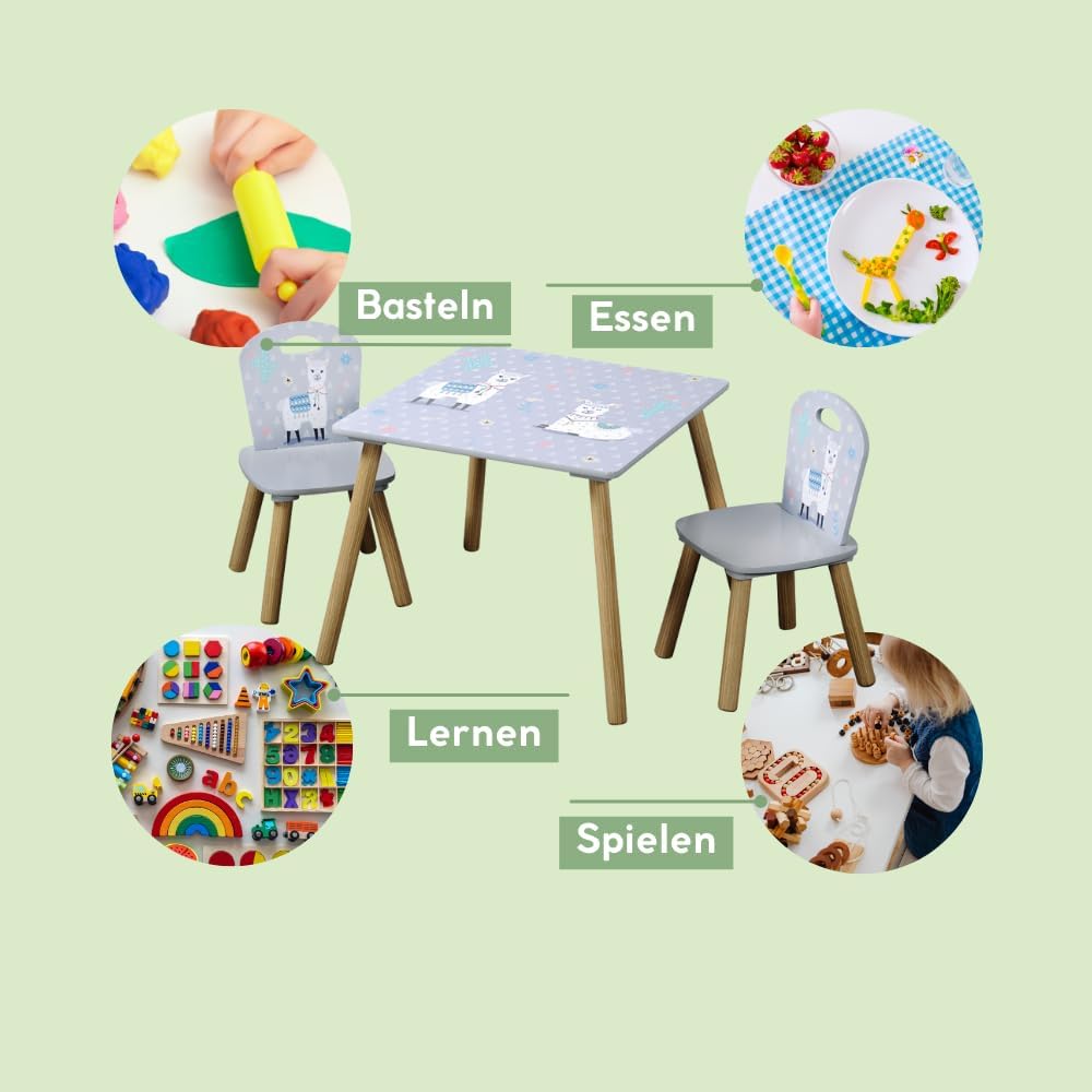 Kesper | Kindertisch mit 2 Stühlen, Material: Faserplatte, Masse: Tisch: 55 x 55 x 45 cm, Stuhl: 27
