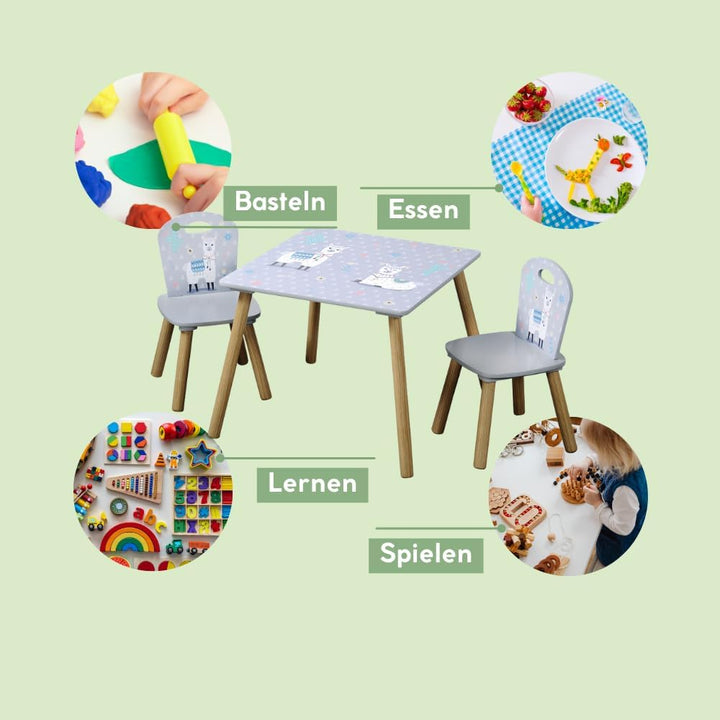 Kesper | Kindertisch mit 2 Stühlen, Material: Faserplatte, Masse: Tisch: 55 x 55 x 45 cm, Stuhl: 27