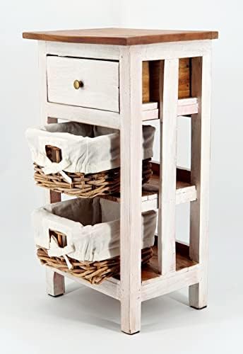 Oberle Kommode Regal mit 2 Korbschubladen + Einer Schublade 70x28x38cm Shabby-Look Vintage-White, 40