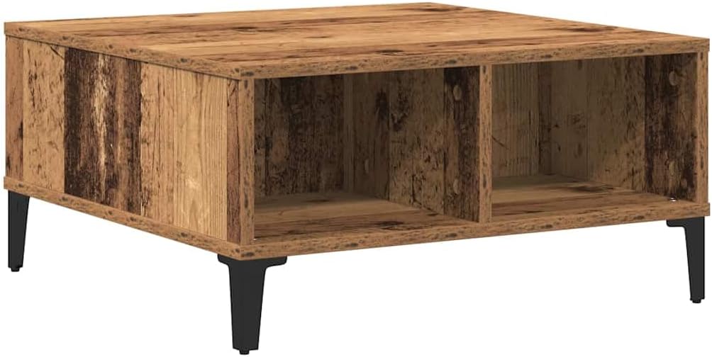 vidaXL rustikaler, brauner, quadratischer Couchtisch | Solides Altholz | Innenbereich mit Zwei einge