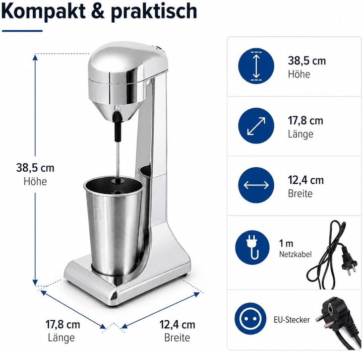 Frappe Mixer, Eiweiss Shaker Elektrisch mit 2 Geschwindigkeitsstufen Standmixer mit 1 Becher, Edelst