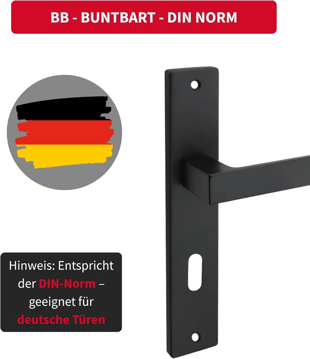 Gedotec Drückergarnitur Schwarz matt [BB - Buntbart] 1x Tür Beschläge Langschild I Türgriffe Innentü
