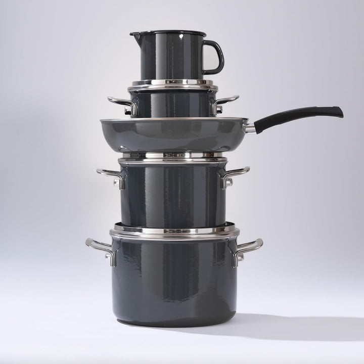 Riess, 0704-003, Topf mit Glasdeckel Ø 20cm, DARK GREY, Emaille, Vol. (rec.): 3,9 Liter, Made in Öst