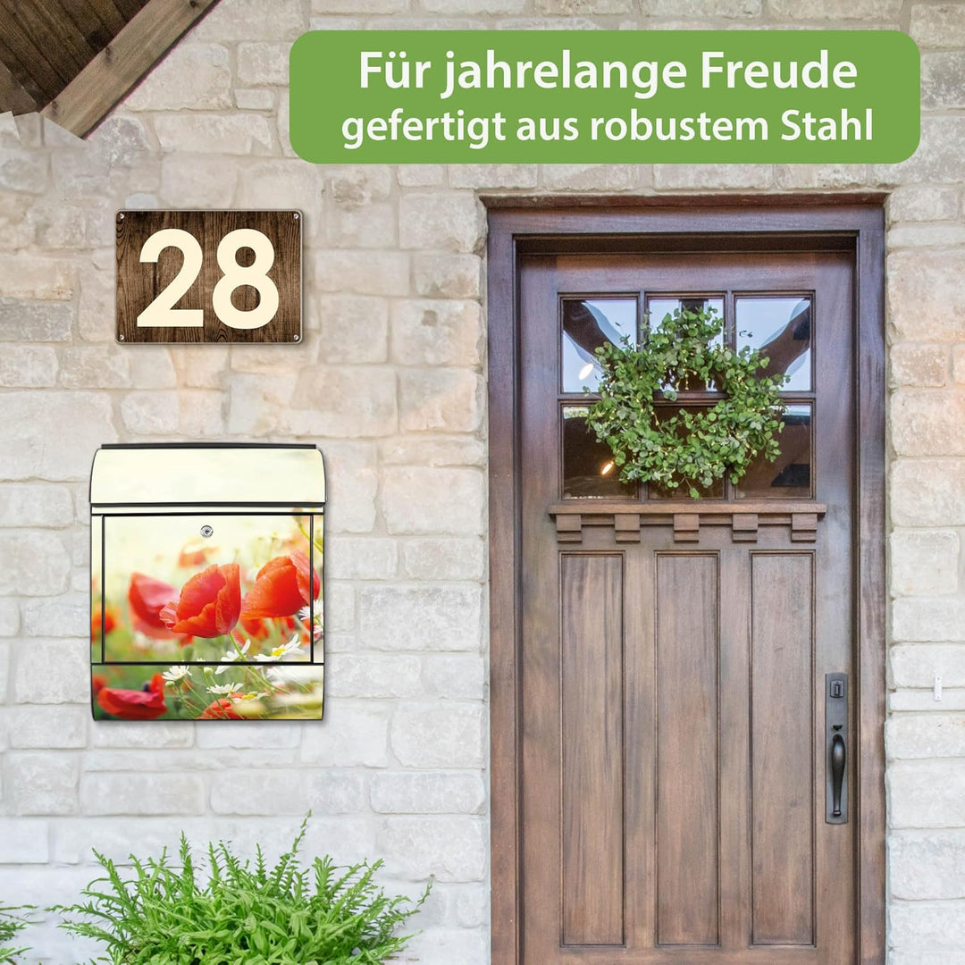 banjado® Design Briefkasten mit Motiv Kamille Und Mohn 39x47x14cm &amp; 2 Schlüssel - Briefkasten Stahl