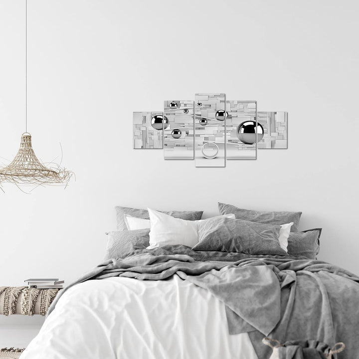 Runa Art Wandbilder 3D Kugeln 5 Teilig Bild auf Vlies Leinwand Deko Wohnzimmer Abstrakt Illusion Gra