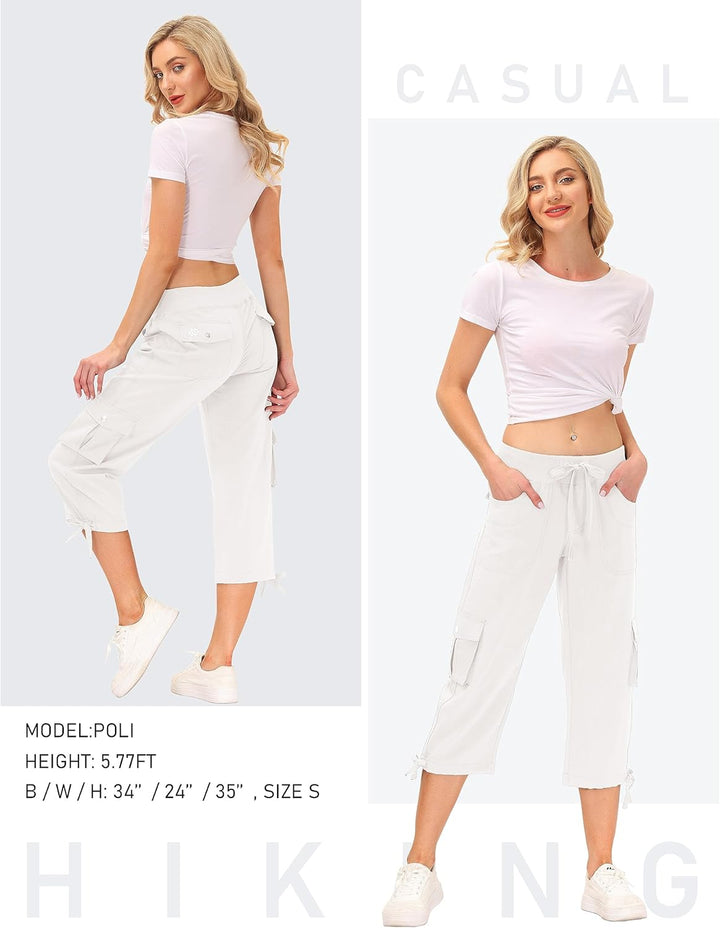JINSHI Hosen Damen Sommer Cargohose 3/4 Lange Hosen Caprihose Freizeithose Outdoorhose Wanderhose mi