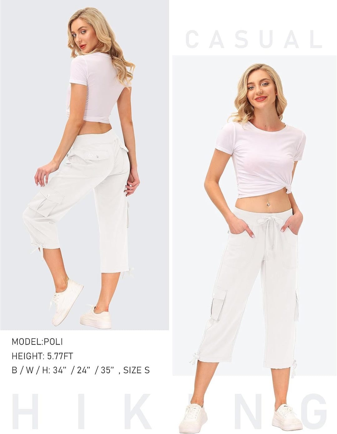 JINSHI Hosen Damen Sommer Cargohose 3/4 Hose Caprihose Freizeithose Wanderhosen Outdoorhose mit Mehr