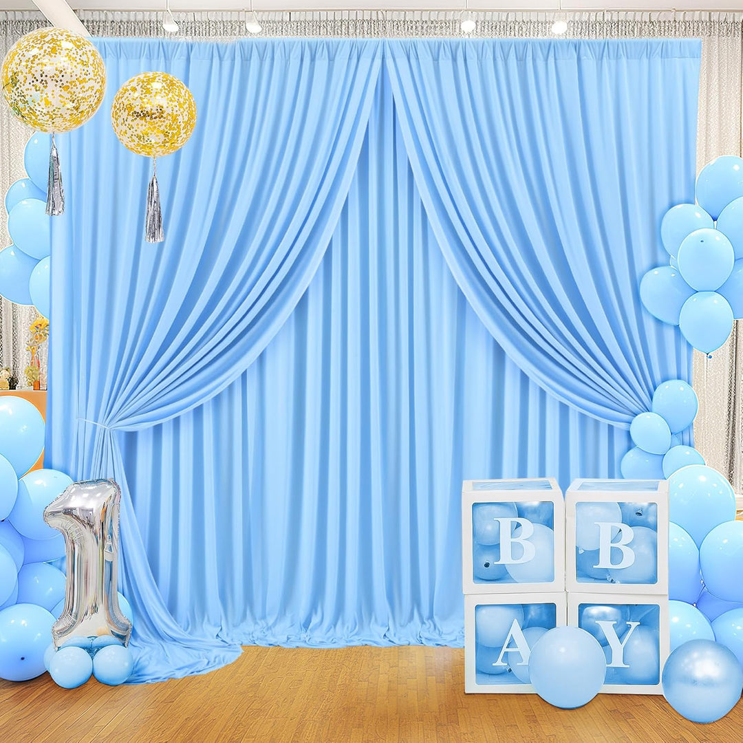 3×3 m Baby Blau Hintergrund Vorhang, Deko Hochzeit Party Junge's Geburtstag Geschlecht Aufdecken Fot