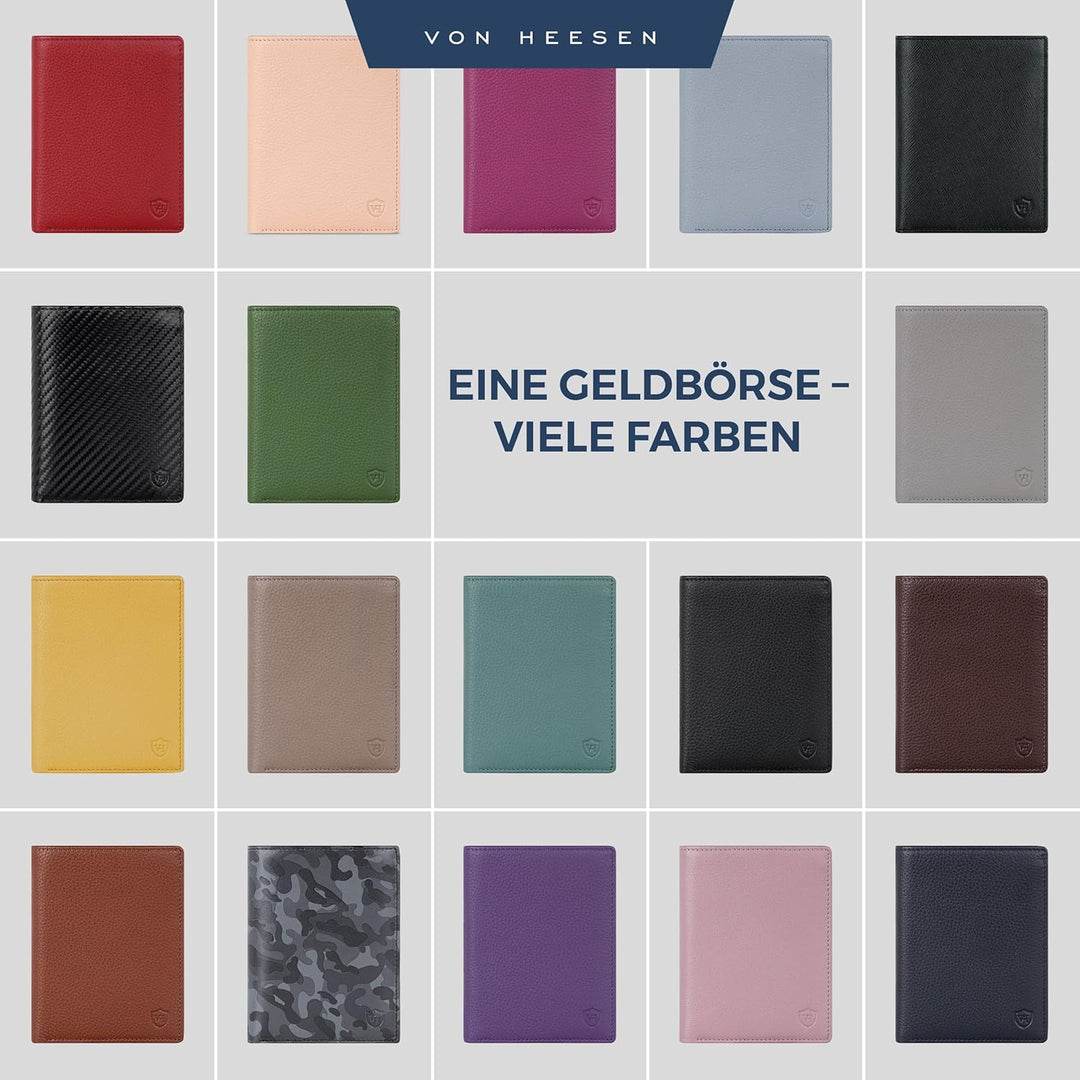 VON HEESEN Leder Geldbörse RFID Schutz I Echtleder Geldbeutel für Damen & Herren I Portemonnaie Brie