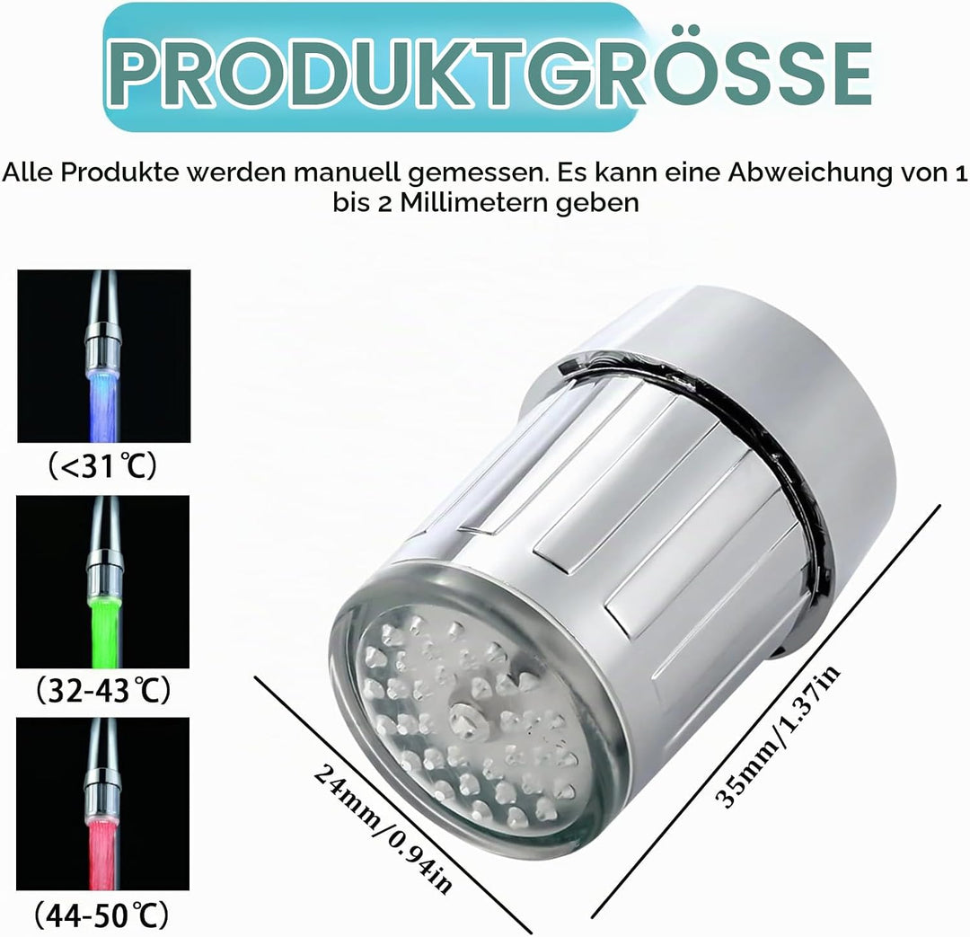 LED Wasserhahn,4 Stück LED Leuchtende Dreifarbige Wasserhahn,Licht Wasserstrahl Farbwechsel Wasserha