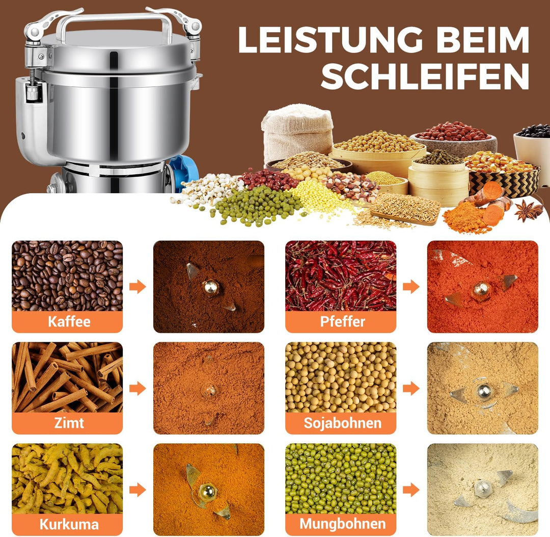 Elektrische Getreidemühle Mühle, 500g Kommerzielle Gewürzmühle 1400W Edelstahl Pulverisator Trockenm