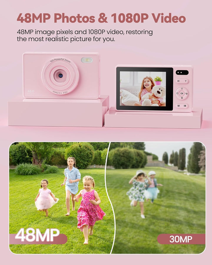 64GB Digitalkamera Kinder Fotokamera: 48MP Anti-Shake Kinderkamera Foto Vlogging Fotoapparat 16X Dig