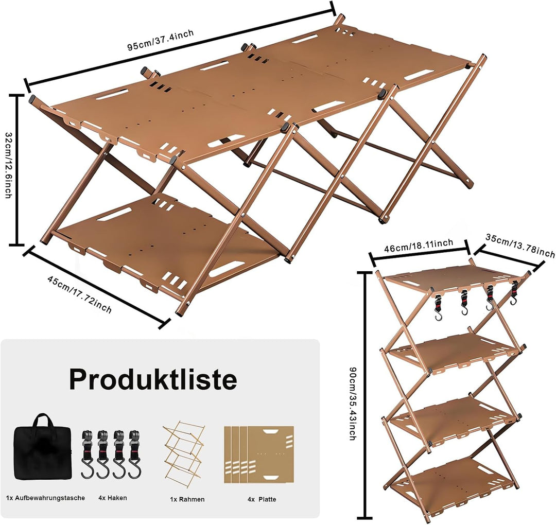 Klapptisch Campingtisch Camping Schrank Klappbar 2-in-1 Kohlenstoffstahl 95x 45x 32cm, Beine für Par