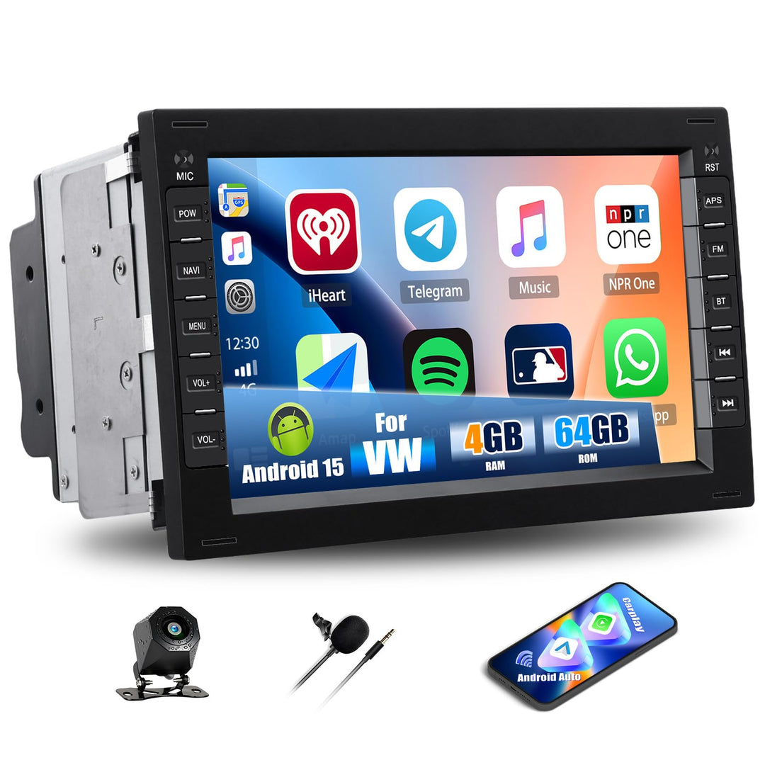 CAMECHO 4+64G Android 15 Navi Autoradio für VW Golf 4 MK4 Passat B5 Sharan Skoda Polo Jetta Peugeot