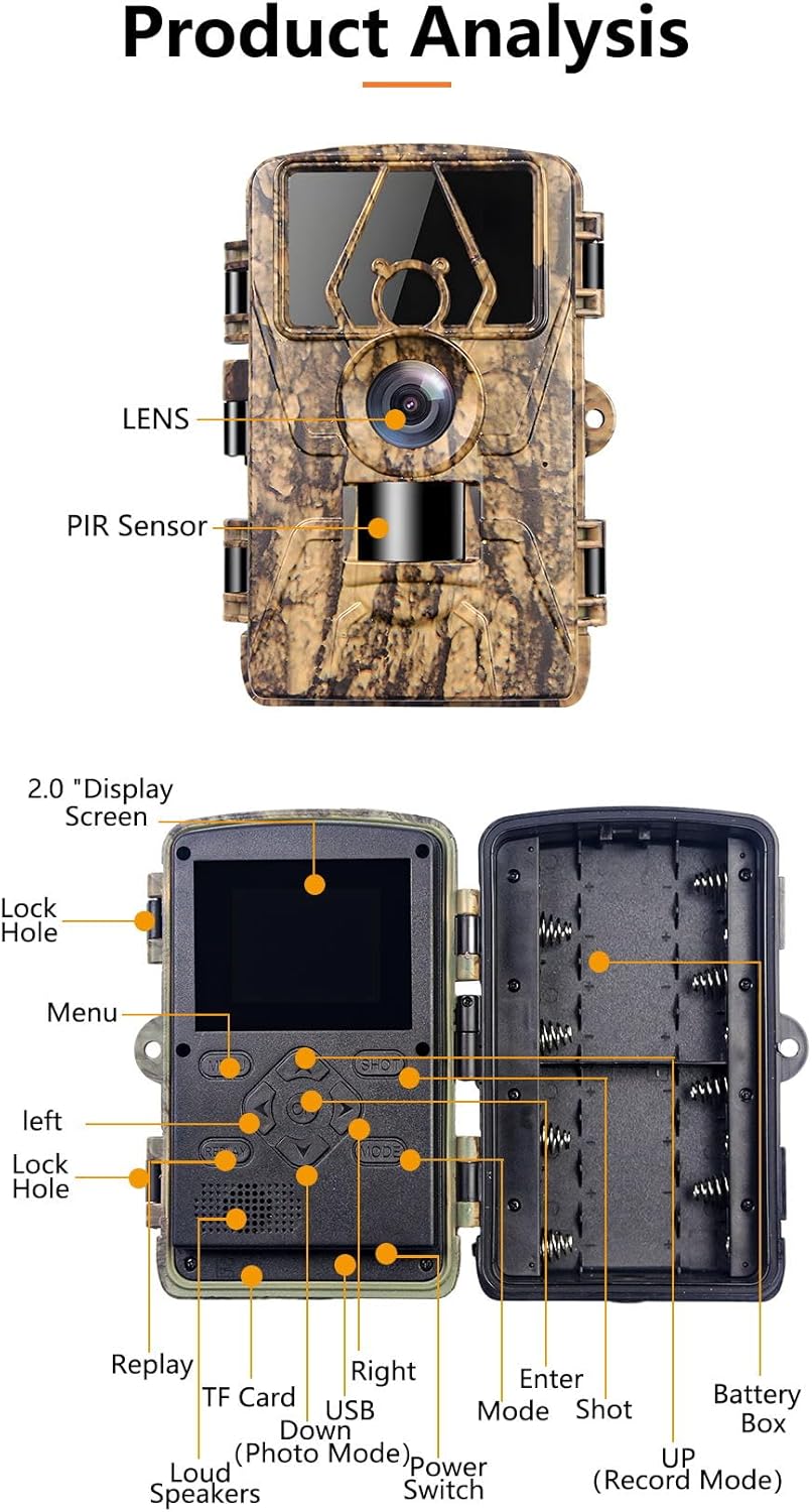 Wildkamera mit 8K Video, 60MP Full HD, WLAN & Handyübertragung APP, Bewegungssensor, Nachtsicht, 0,1