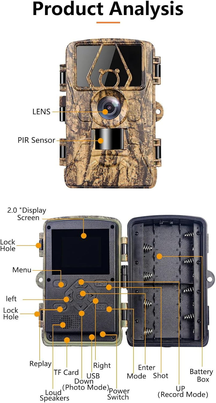 Wildkamera mit 8K Video, 60MP Full HD, WLAN & Handyübertragung APP, Bewegungssensor, Nachtsicht, 0,1