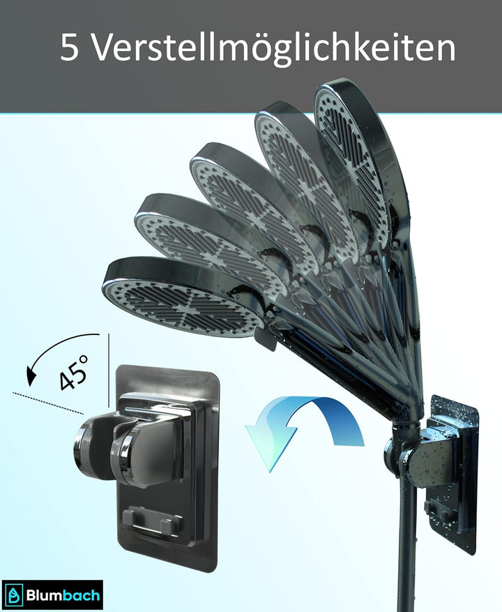 BLUMBACH® Duschkopfhalterung ohne Bohren - DAS ORIGINAL - Duschhalterung kleben statt Bohren - Neigu
