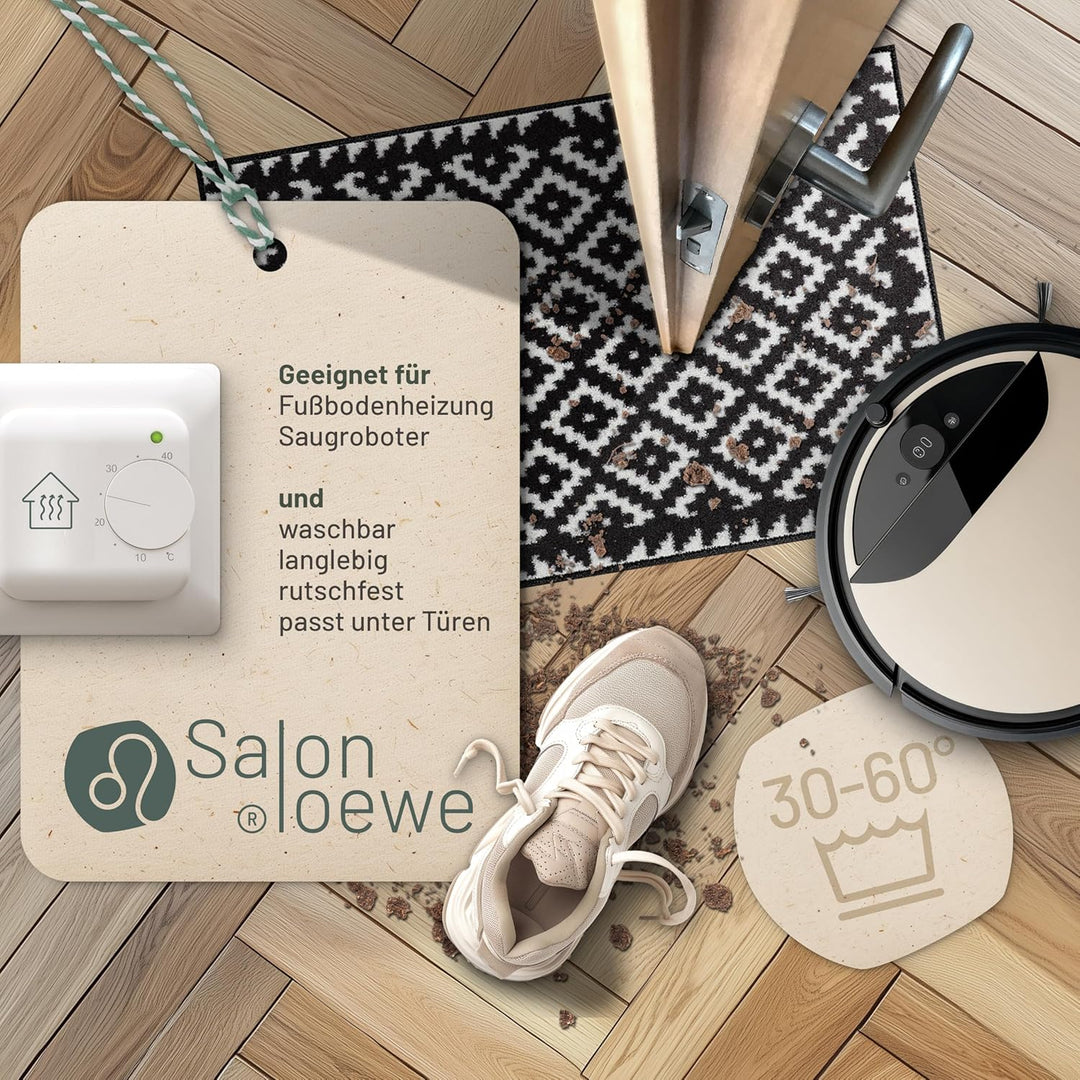 Salonloewe Fussmatte waschbar Tabuk Black &amp; White 50x75 cm Eingangs-Matte schwarz-weiss Gemustert Fu