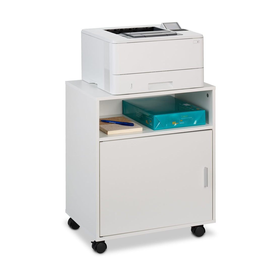 Relaxdays Rollcontainer mit 3 Fächern & Tür, Büro Beistellcontainer, mit Rollen, Büroschrank, HBT: 5