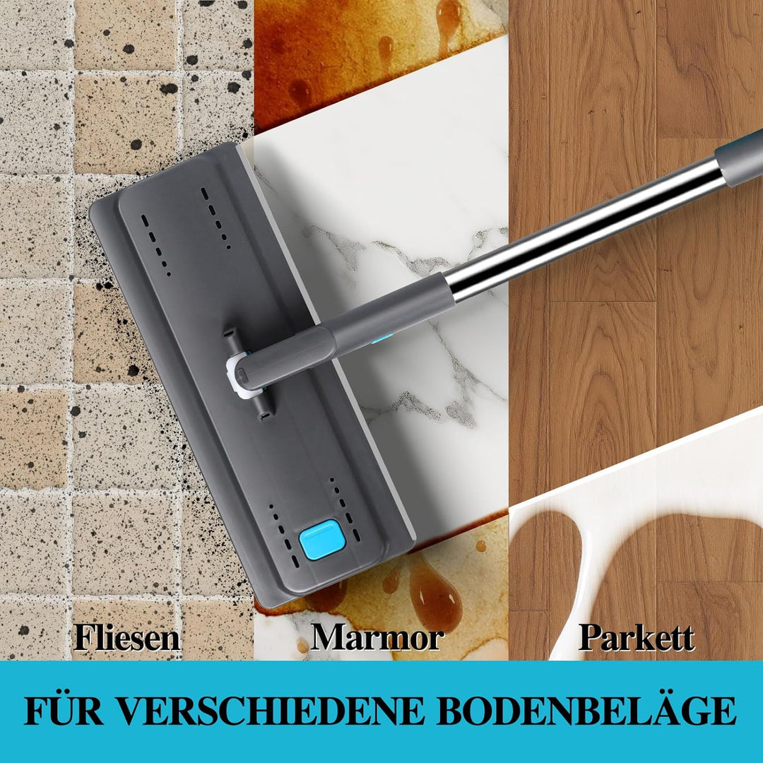 MASTERTOP Bodenwischer, Flach Mopp mit Eimer und 6 Mikrofaser Wischpads, Wischmopp und Putzeimer Set