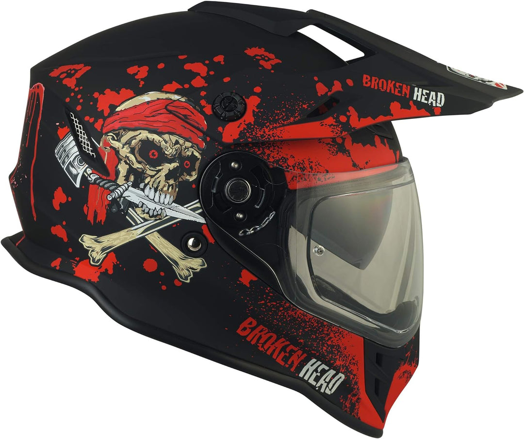 Broken Head Jack S. VX2 rot - Motocross-Helm mit Visier und Sonnenblende - Enduro Cross-Helm XS (53-