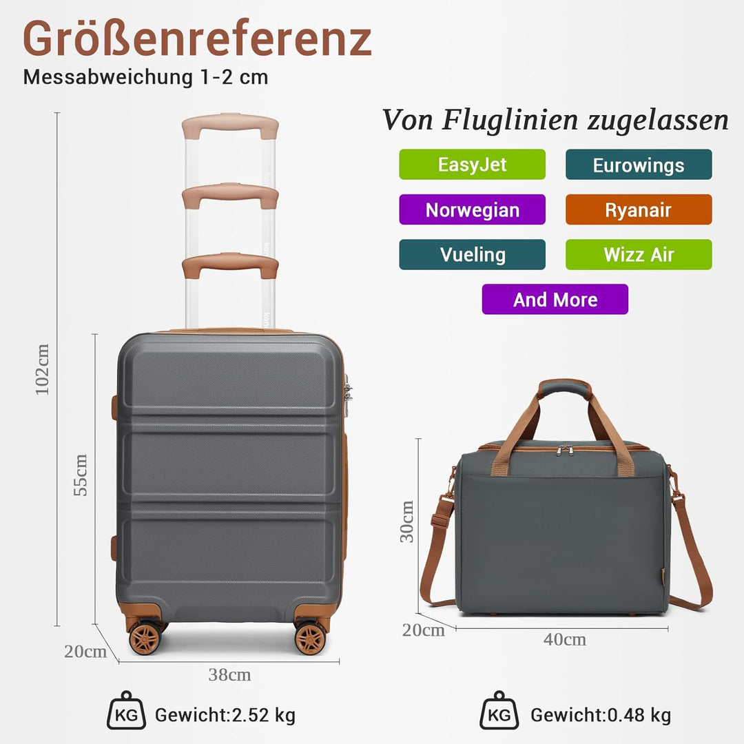 KONO 55cm Handgepäck-Koffer Trolley Set 2 Teilig Gepäcksets, Kleiner Koffer mit Rollen Handgepäck Se