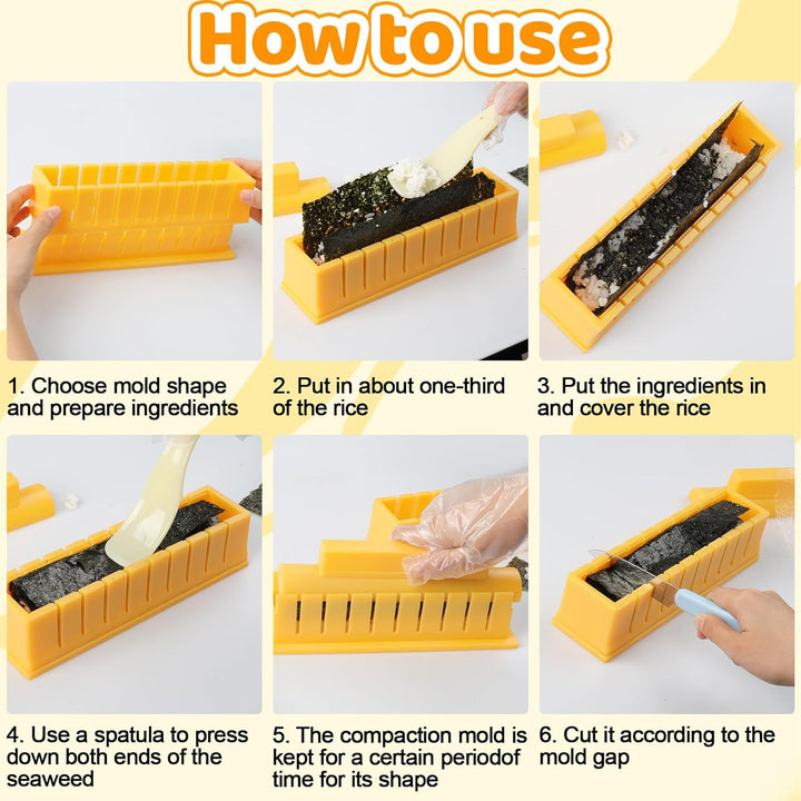4 Stück Sushi Maker Set,Gelb DIY Sushi Form,Anfänger Sushimaker Set Zum Selber Machen,Einfache Versi