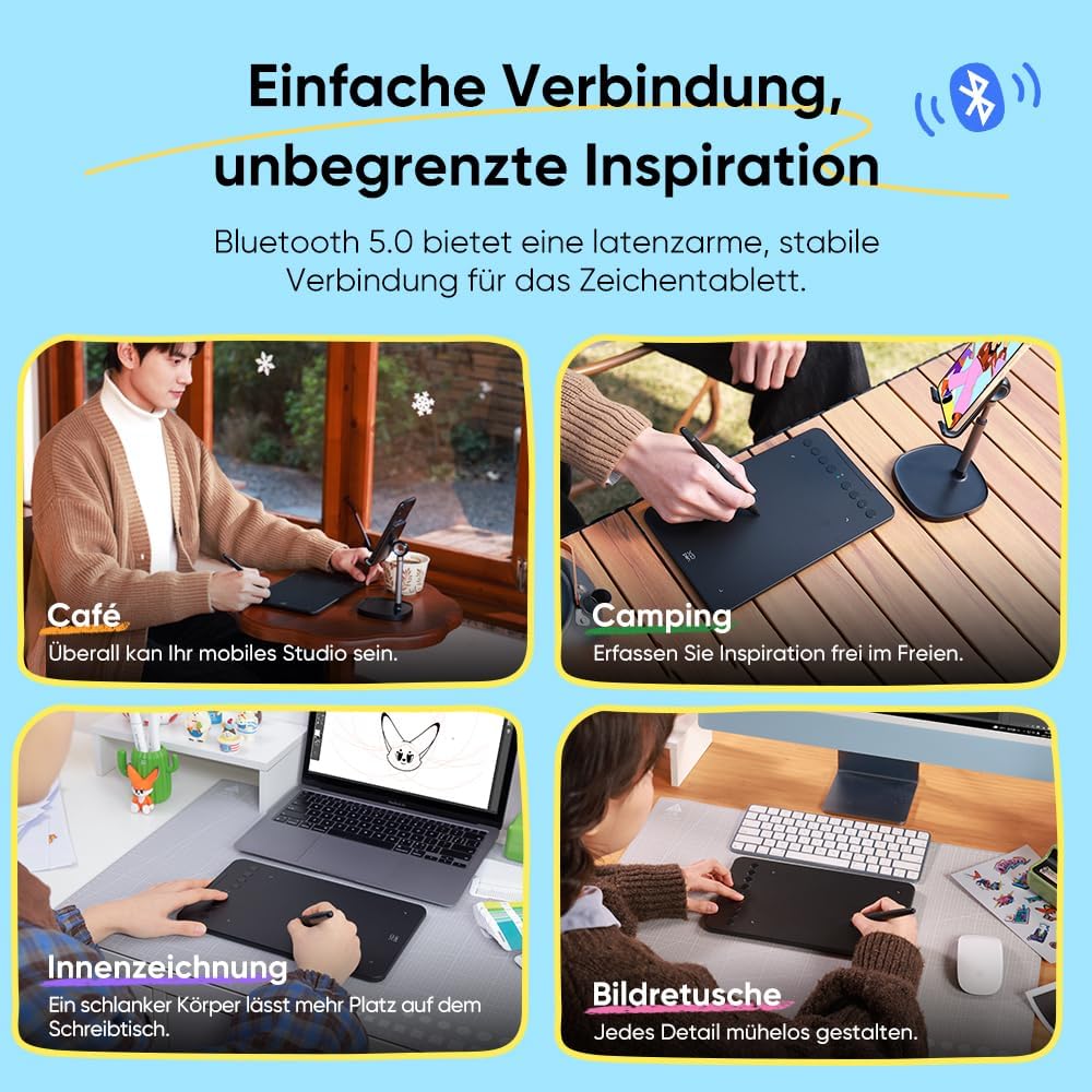XPPen Deco mini7W V2 Grafiktablett 7x4,37 Zoll, mit Batterielos Stift 16384 Druckstufen, 5080LPI, 20