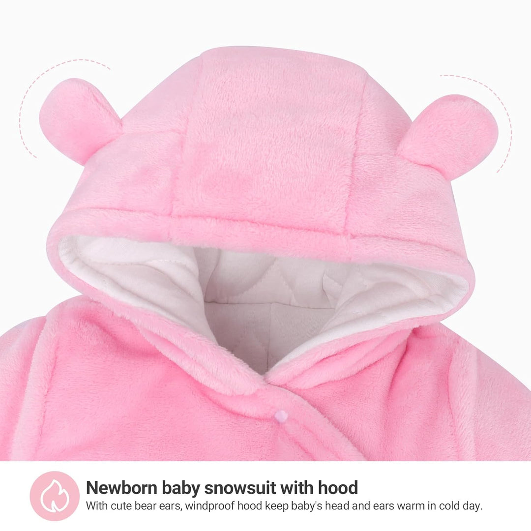 Baby Overalls mit Kapuze Winter Flanell Strampler Spielanzug mit Füsse Karikatur Jumpsuit, 0-3 Monat