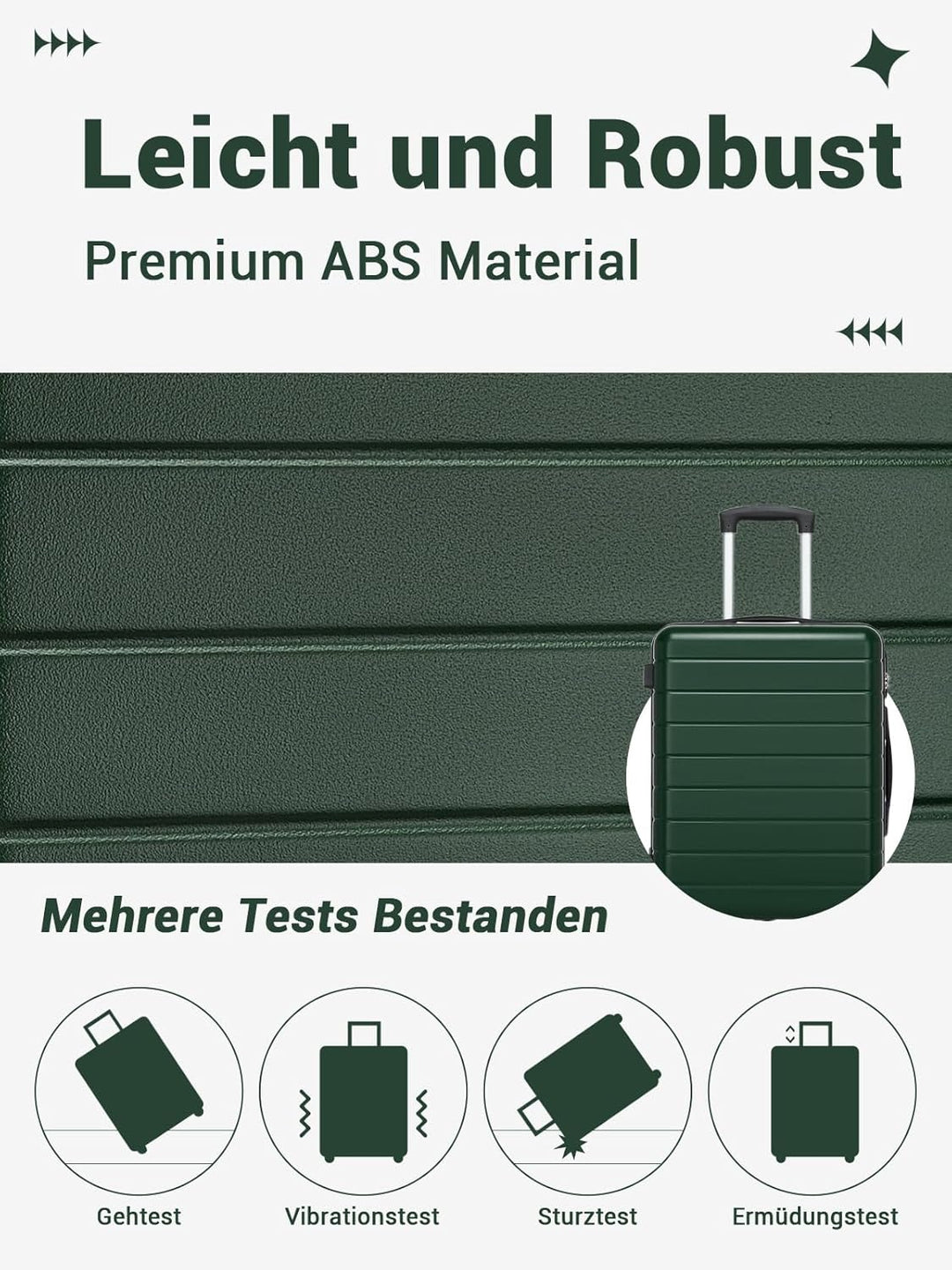 Mittelgrosser Koffer L, Hartschalenkoffer aus ABS, Leichter Trolley mit 4 Leisen 360° Doppelrollen,