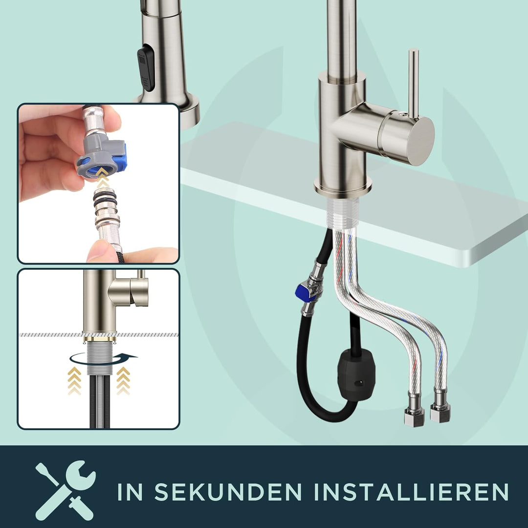 FORIOUS Wasserhahn Küche, Mischbatterie Küche Ausziehbar Brause, Einhebelmischer Küchenarmatur Spüla