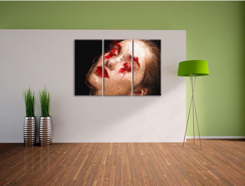 Frau mit roten Puder Pinsel Effekt 3-Teiler Leinwandbild 120x80 Bild auf Leinwand, riesige Bilder fe