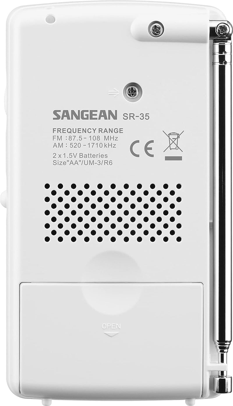 Sangean SR-35 Weiss Radio FM/Am Integrierter Lautsprecher Teleskopantenne Kopfhörerausgang