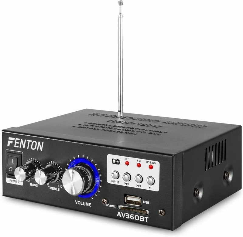 Fenton AV360BT Stereo Verstärker mit Bluetooth, MP3-Player und Fernbedienung - Kompakter 2x40W Hi-Fi