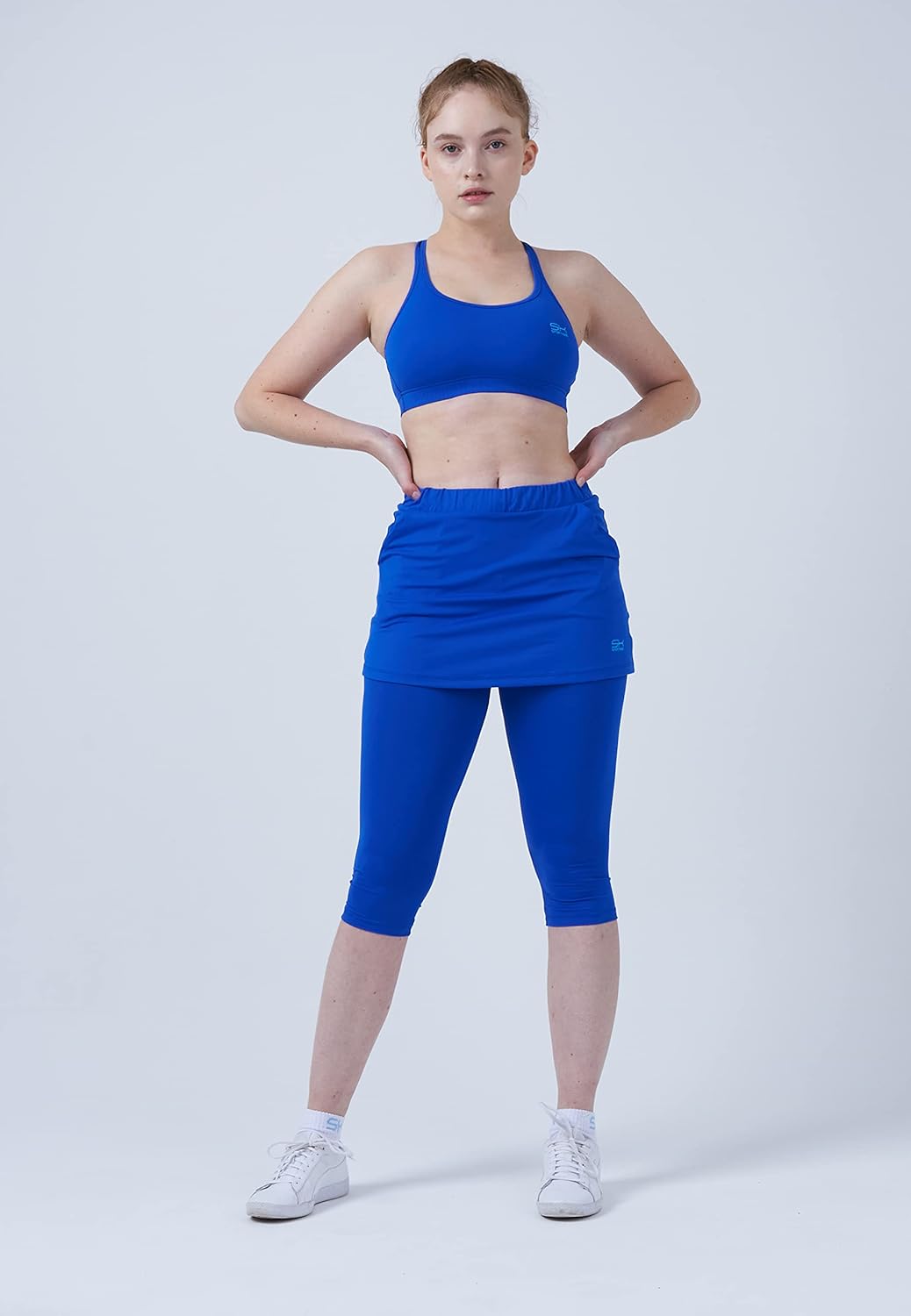 Sportkind Mädchen &amp; Damen 2-in-1 Tennisrock mit Taschen &amp; 3/4 Capri Leggings, Laufrock, Yogahose mit
