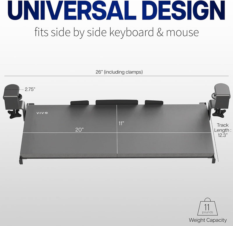 VIVO Kleine Tastaturablage, ausziehbar unter dem Schreibtisch, mit extra stabilem C-Klemmbefestigung