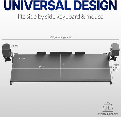 VIVO MOUNT-KB05ES-W Kleine Tastaturablage, ausziehbar unter dem Schreibtisch, mit extra stabilem C-K
