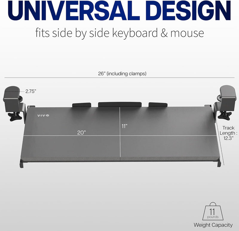 VIVO MOUNT-KB05ES-W Kleine Tastaturablage, ausziehbar unter dem Schreibtisch, mit extra stabilem C-K