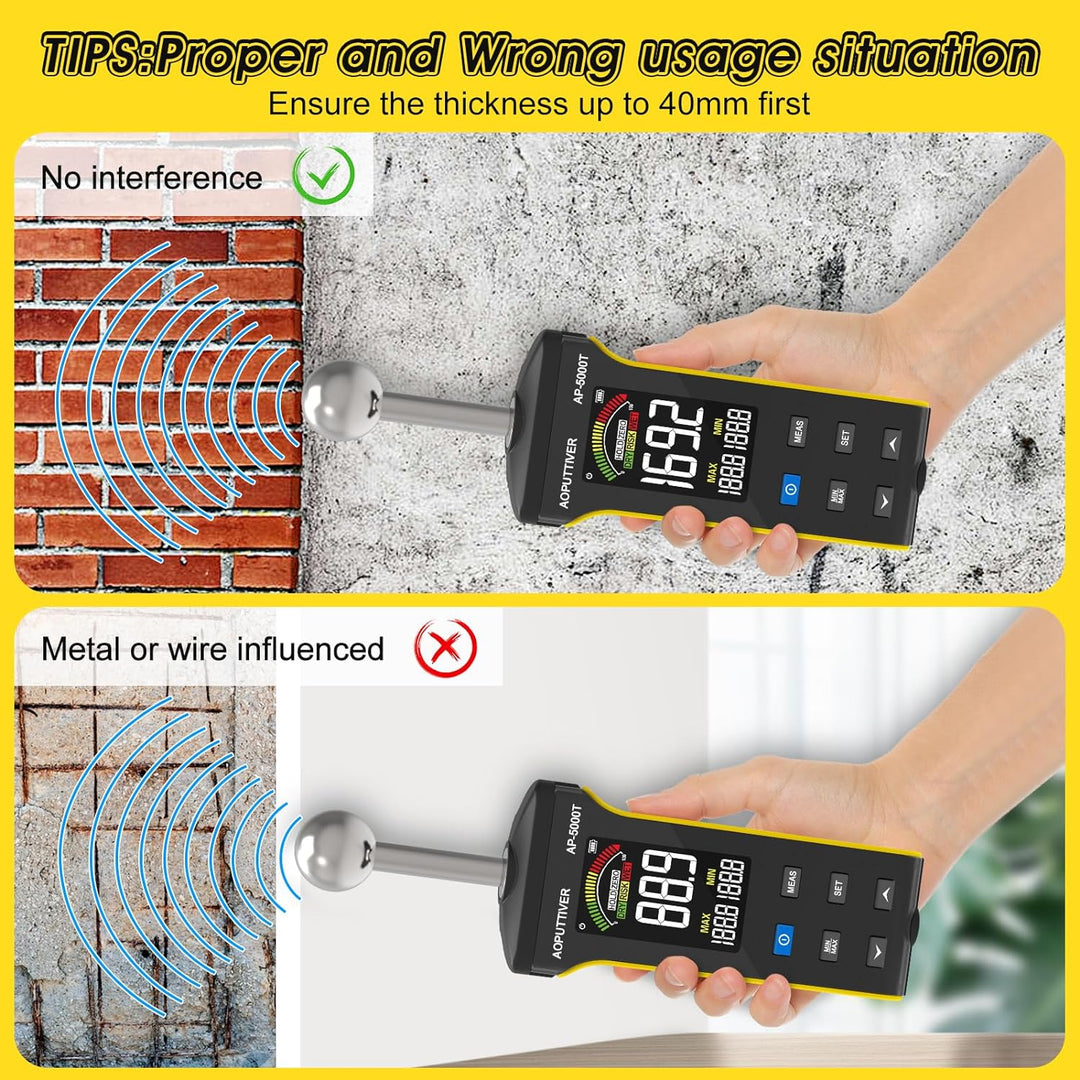 AOPUTTRIVER Pinless Feuchtemessgerät, Holzfeuchtemessgerät für Wände, Holz, Mauerwerk und Beton mit