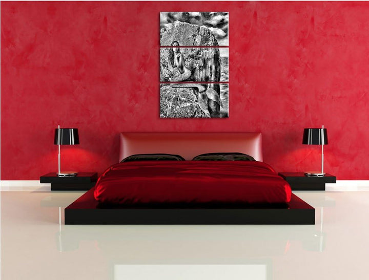 Pixxprint Meerjungfrau hinter Felsen als Leinwandbild/Grösse: 3 Teilig (120x80) cm/Wandbild/Kunstdru